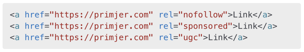 HTML kod nofollow, sponzoriranog i UGC linka